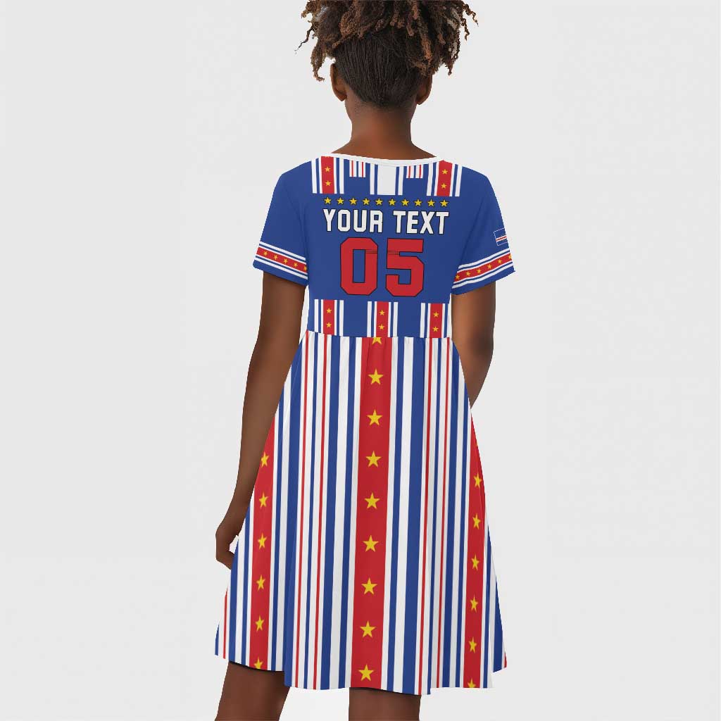 Custom Cape Verde Football Kid Short Sleeve Dress Monster Blue Shark Striped Style