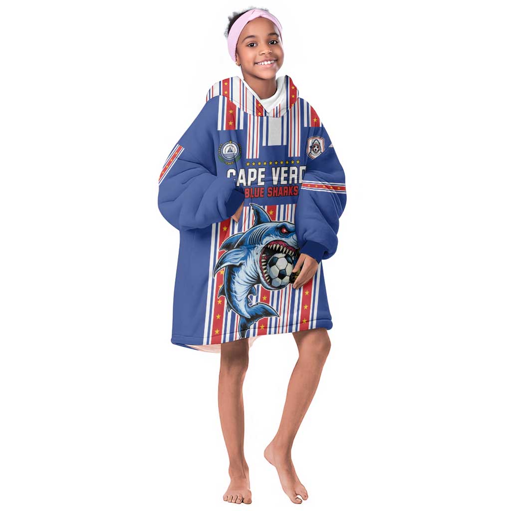 Custom Cape Verde Football Kid Wearable Blanket Hoodie Monster Blue Shark Striped Style
