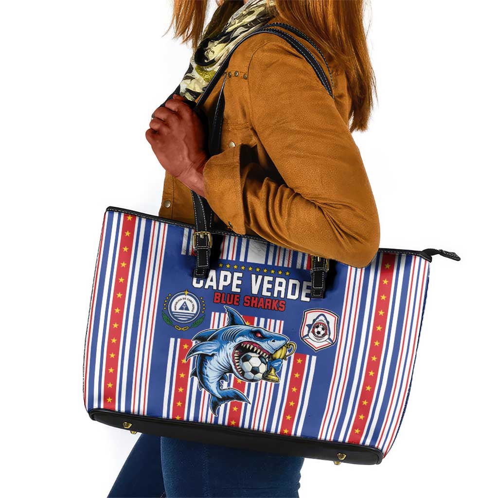 Cape Verde Football Leather Tote Bag Monster Blue Shark Striped Style