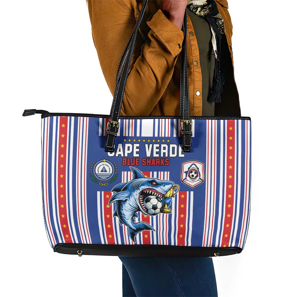 Cape Verde Football Leather Tote Bag Monster Blue Shark Striped Style