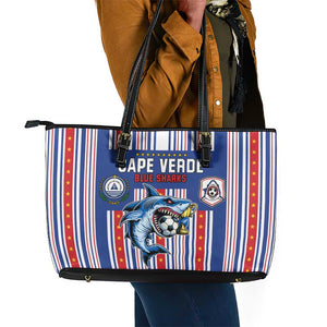 Cape Verde Football Leather Tote Bag Monster Blue Shark Striped Style