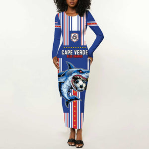 Custom Cape Verde Football Long Sleeve Bodycon Dress Monster Blue Shark Striped Style