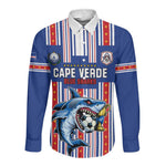 Custom Cape Verde Football Long Sleeve Button Shirt Monster Blue Shark Striped Style