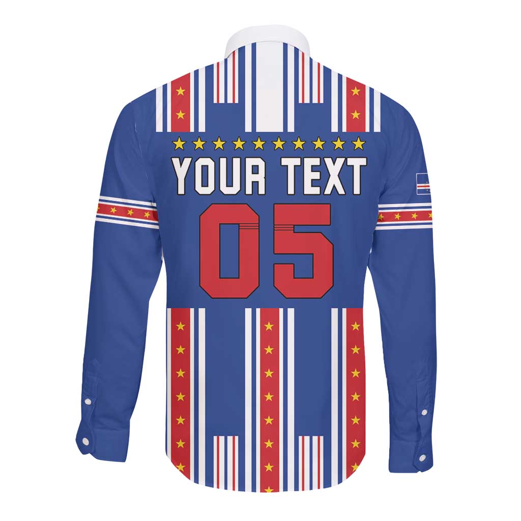 Custom Cape Verde Football Long Sleeve Button Shirt Monster Blue Shark Striped Style