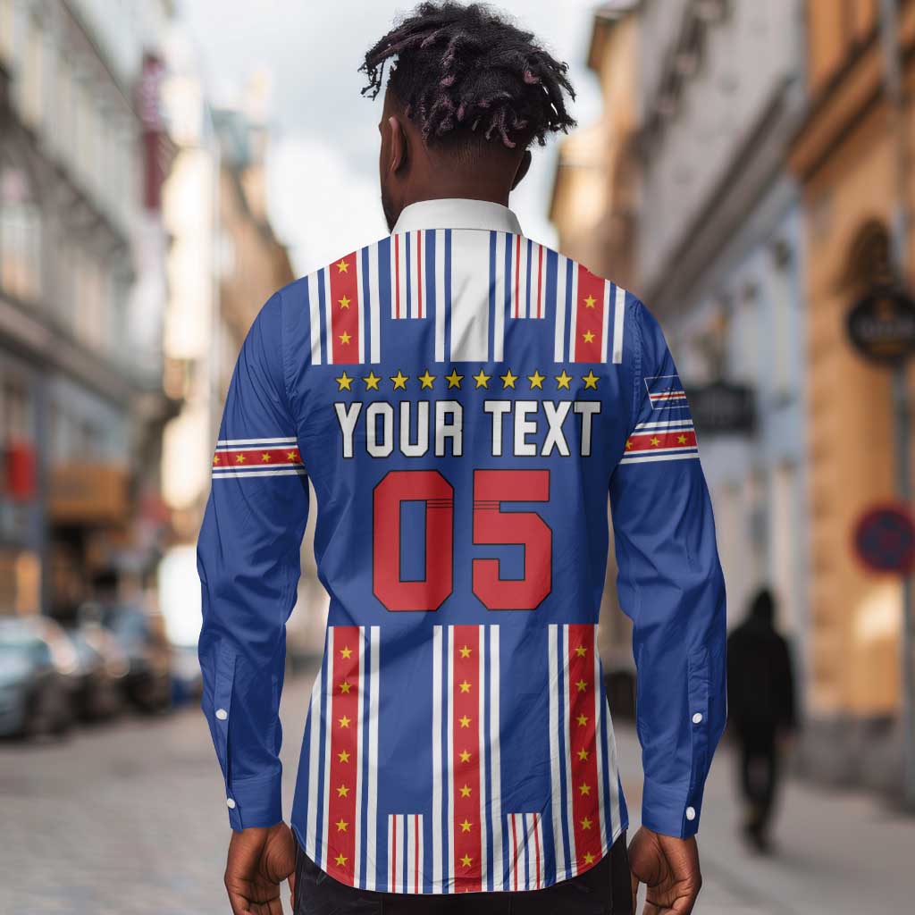 Custom Cape Verde Football Long Sleeve Button Shirt Monster Blue Shark Striped Style