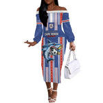 Custom Cape Verde Football Off The Shoulder Long Sleeve Dress Monster Blue Shark Striped Style