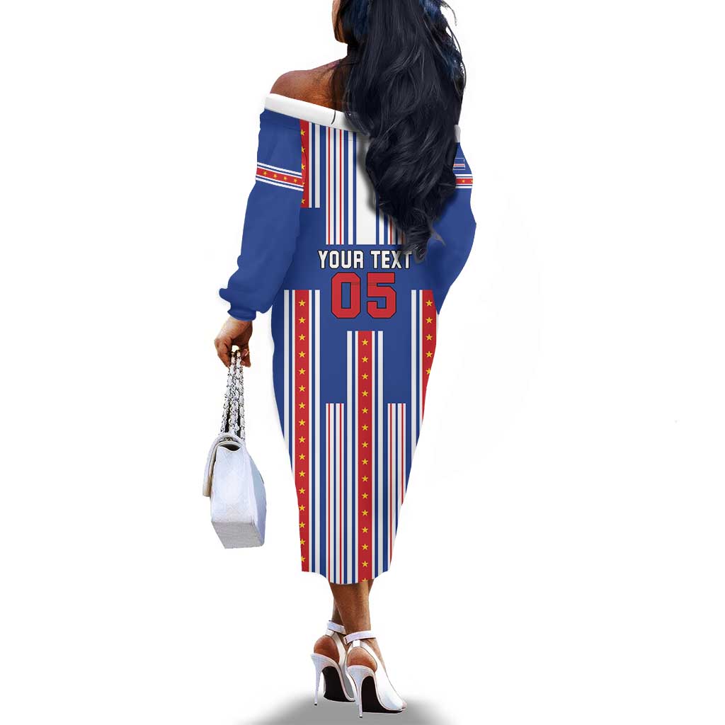 Custom Cape Verde Football Off The Shoulder Long Sleeve Dress Monster Blue Shark Striped Style