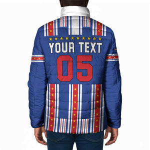Custom Cape Verde Football Padded Jacket Monster Blue Shark Striped Style