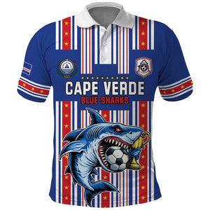 Custom Cape Verde Football Polo Shirt Monster Blue Shark Striped Style