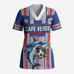 Custom Cape Verde Football Scrub Top Monster Blue Shark Striped Style