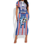 Custom Cape Verde Football Short Sleeve Bodycon Dress Monster Blue Shark Striped Style