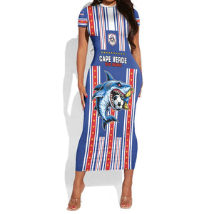 Custom Cape Verde Football Short Sleeve Bodycon Dress Monster Blue Shark Striped Style