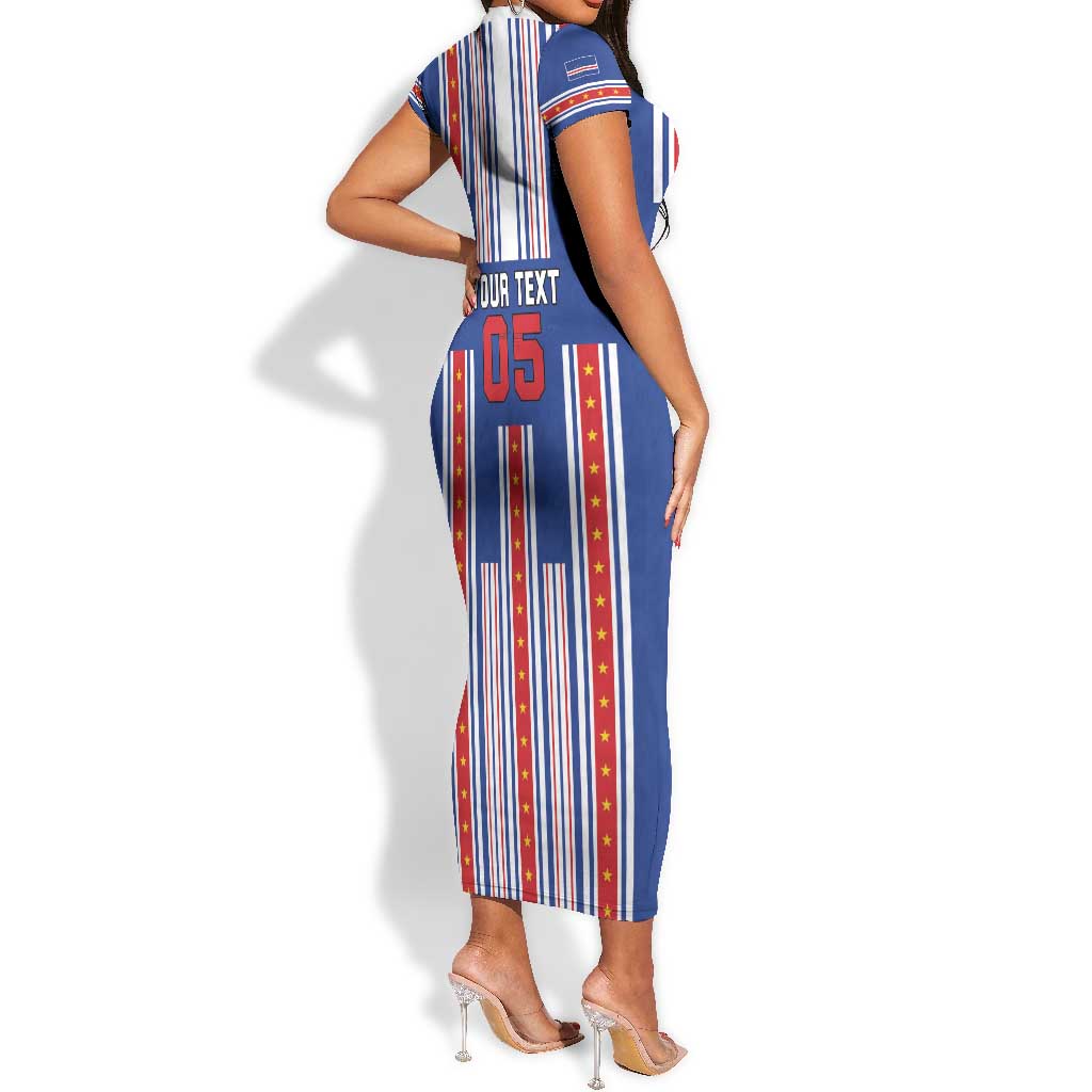 Custom Cape Verde Football Short Sleeve Bodycon Dress Monster Blue Shark Striped Style
