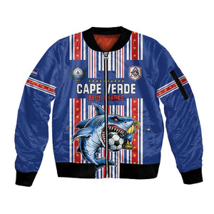 Custom Cape Verde Football Sleeve Zip Bomber Jacket Monster Blue Shark Striped Style