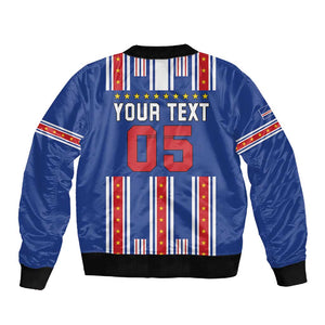Custom Cape Verde Football Sleeve Zip Bomber Jacket Monster Blue Shark Striped Style