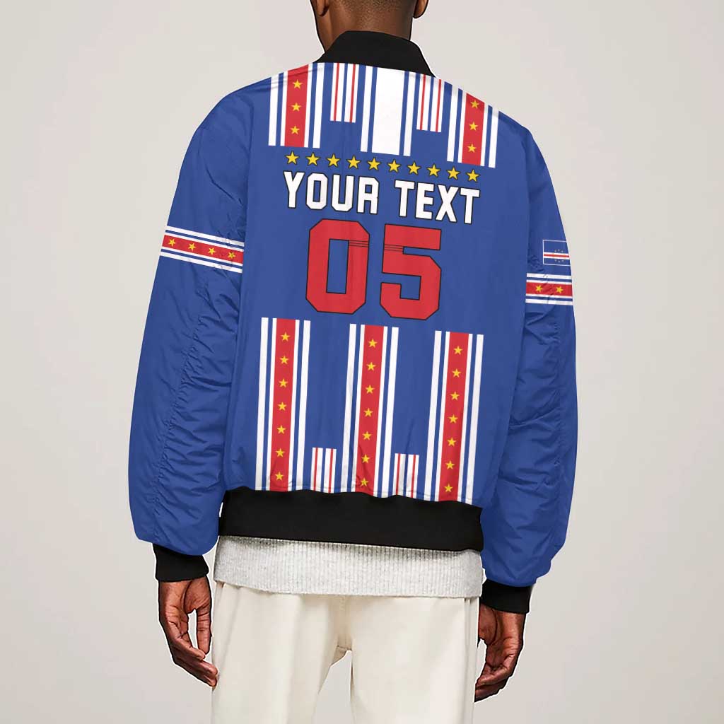 Custom Cape Verde Football Sleeve Zip Bomber Jacket Monster Blue Shark Striped Style