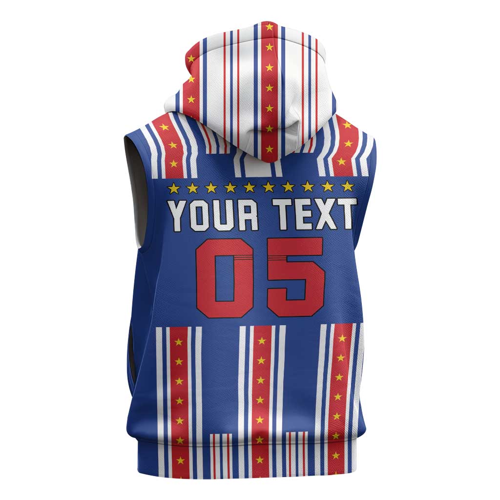 Custom Cape Verde Football Sleeveless Hoodie Monster Blue Shark Striped Style