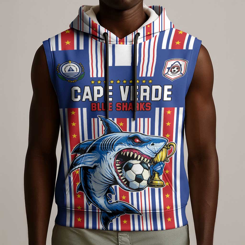 Custom Cape Verde Football Sleeveless Hoodie Monster Blue Shark Striped Style
