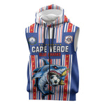 Custom Cape Verde Football Sleeveless Zip Hoodie Monster Blue Shark Striped Style