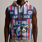 Custom Cape Verde Football Sleeveless Zip Hoodie Monster Blue Shark Striped Style