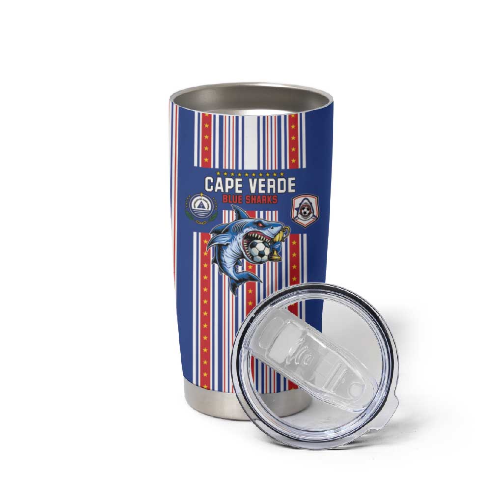 Custom Cape Verde Football Tumbler Cup Monster Blue Shark Striped Style