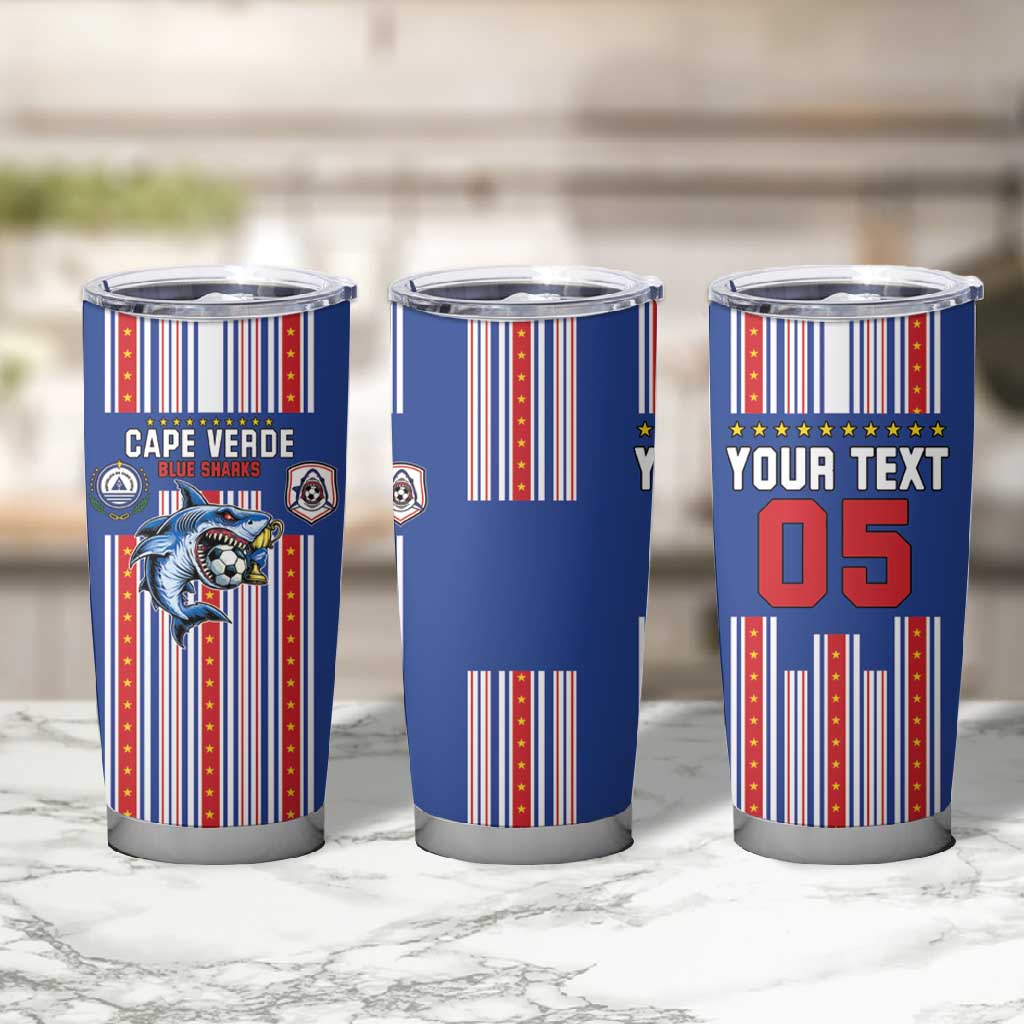 Custom Cape Verde Football Tumbler Cup Monster Blue Shark Striped Style