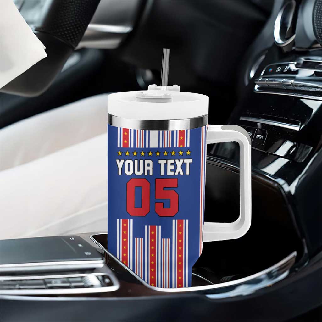 Custom Cape Verde Football Tumbler With Handle Monster Blue Shark Striped Style