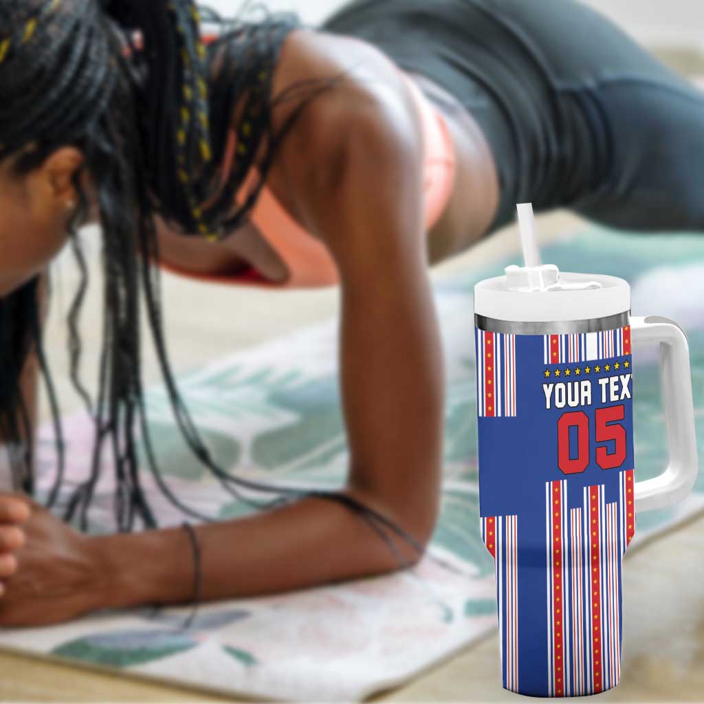 Custom Cape Verde Football Tumbler With Handle Monster Blue Shark Striped Style