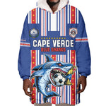 Custom Cape Verde Football Wearable Blanket Hoodie Monster Blue Shark Striped Style
