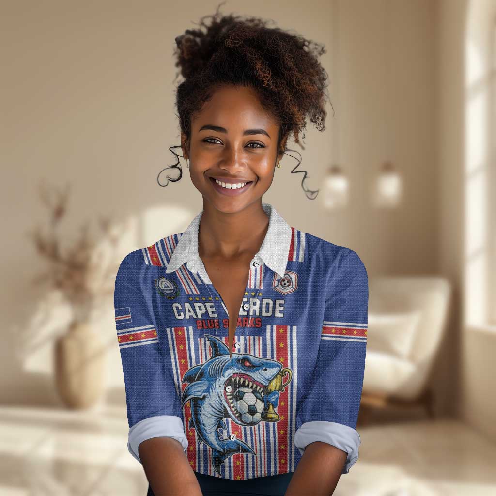 Custom Cape Verde Football Women Casual Shirt Monster Blue Shark Striped Style