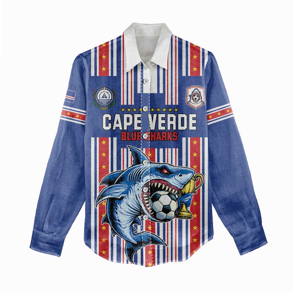 Custom Cape Verde Football Women Casual Shirt Monster Blue Shark Striped Style