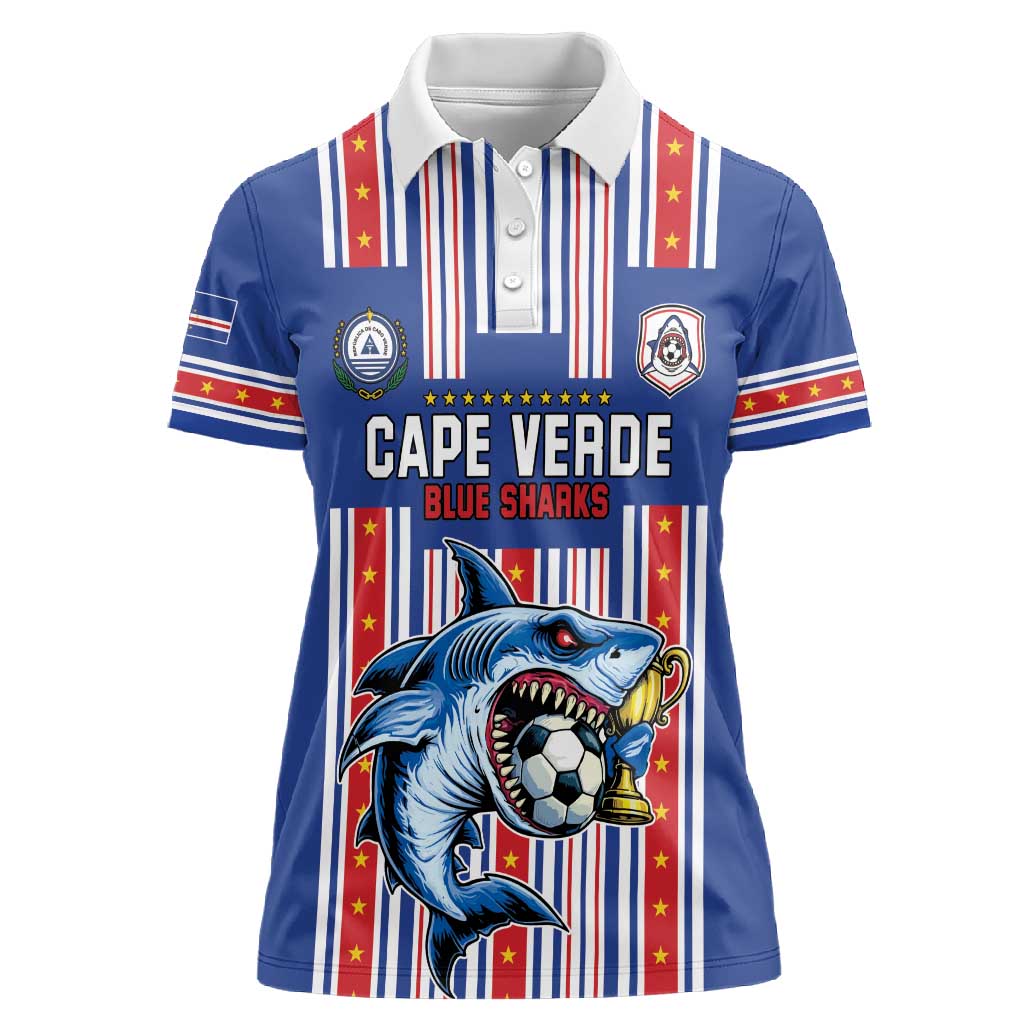 Custom Cape Verde Football Women Polo Shirt Monster Blue Shark Striped Style