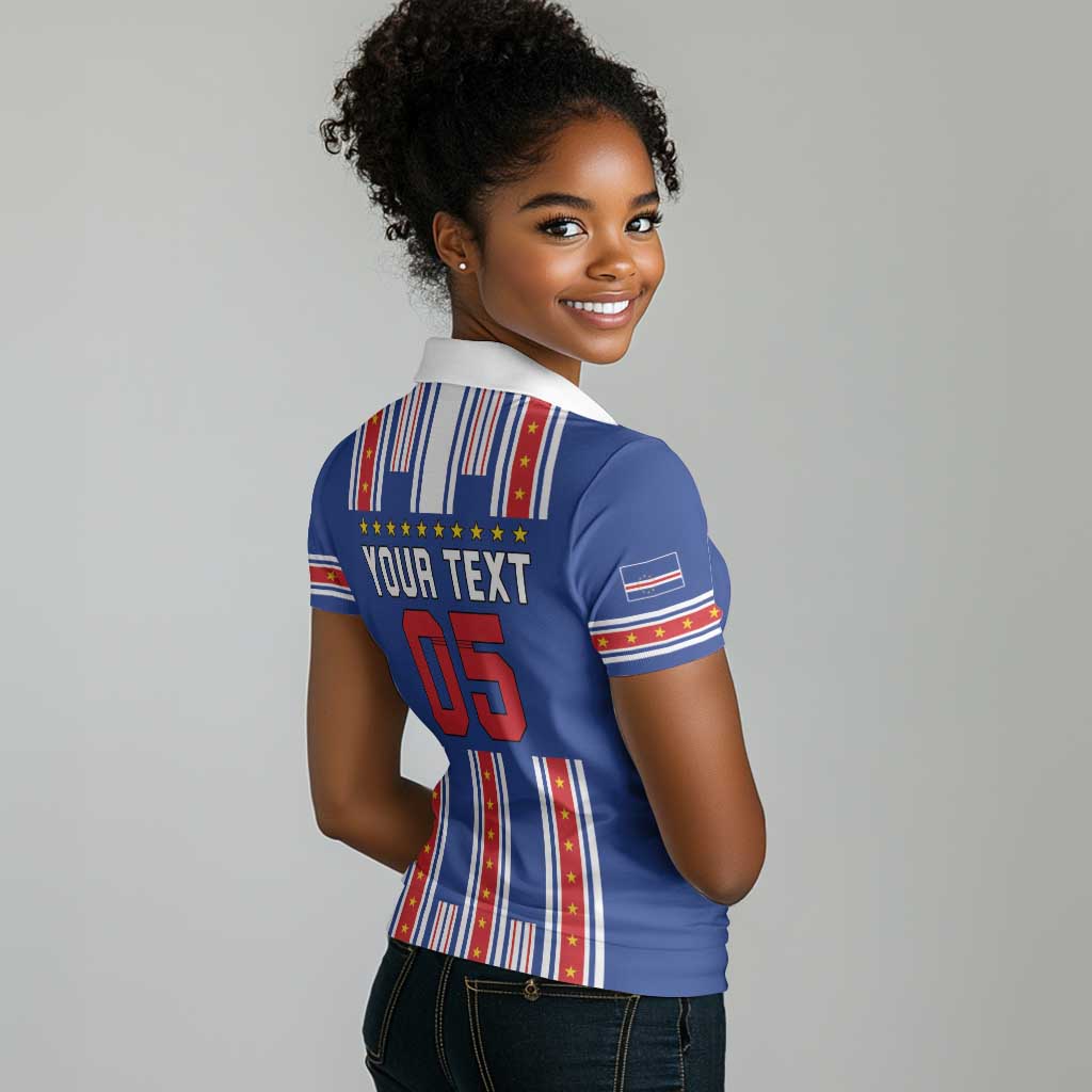 Custom Cape Verde Football Women Polo Shirt Monster Blue Shark Striped Style