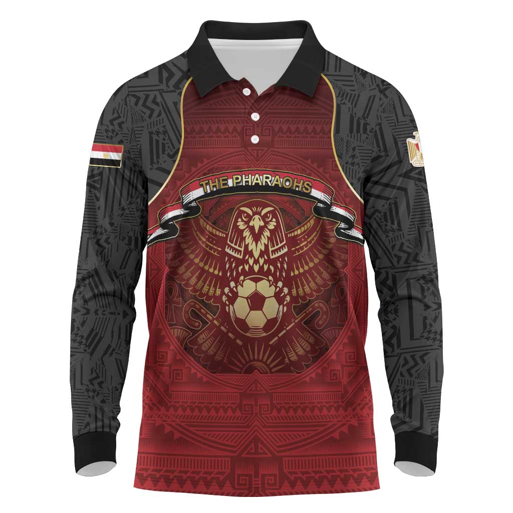 Custom Egypt Football Long Sleeve Polo Shirt Tribal Eagle With Ancient Egyptian Patterns