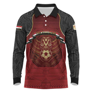 Custom Egypt Football Long Sleeve Polo Shirt Tribal Eagle With Ancient Egyptian Patterns