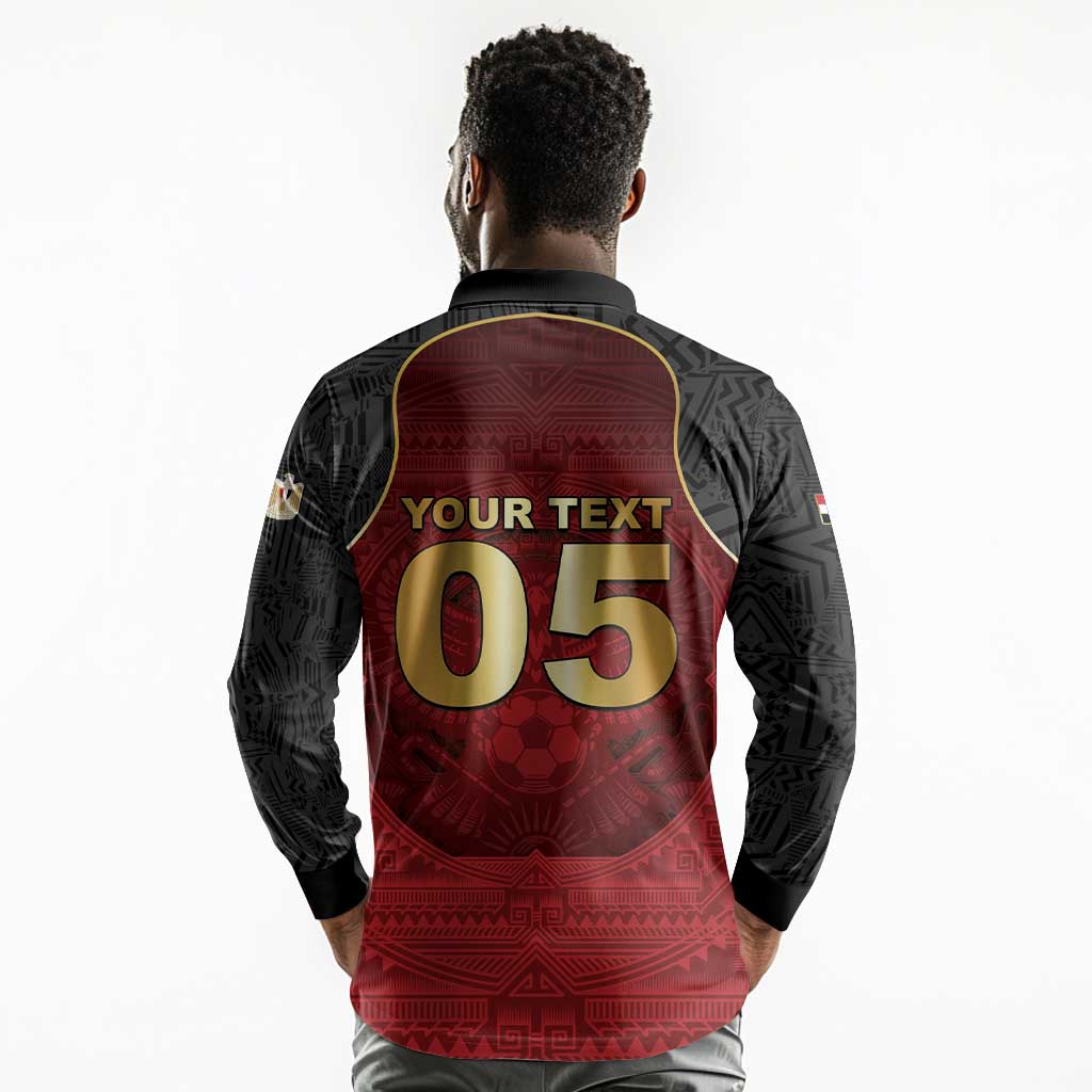 Custom Egypt Football Long Sleeve Polo Shirt Tribal Eagle With Ancient Egyptian Patterns