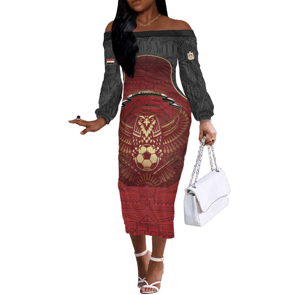Custom Egypt Football Off The Shoulder Long Sleeve Dress Tribal Eagle With Ancient Egyptian Patterns