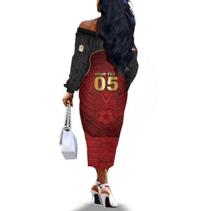 Custom Egypt Football Off The Shoulder Long Sleeve Dress Tribal Eagle With Ancient Egyptian Patterns
