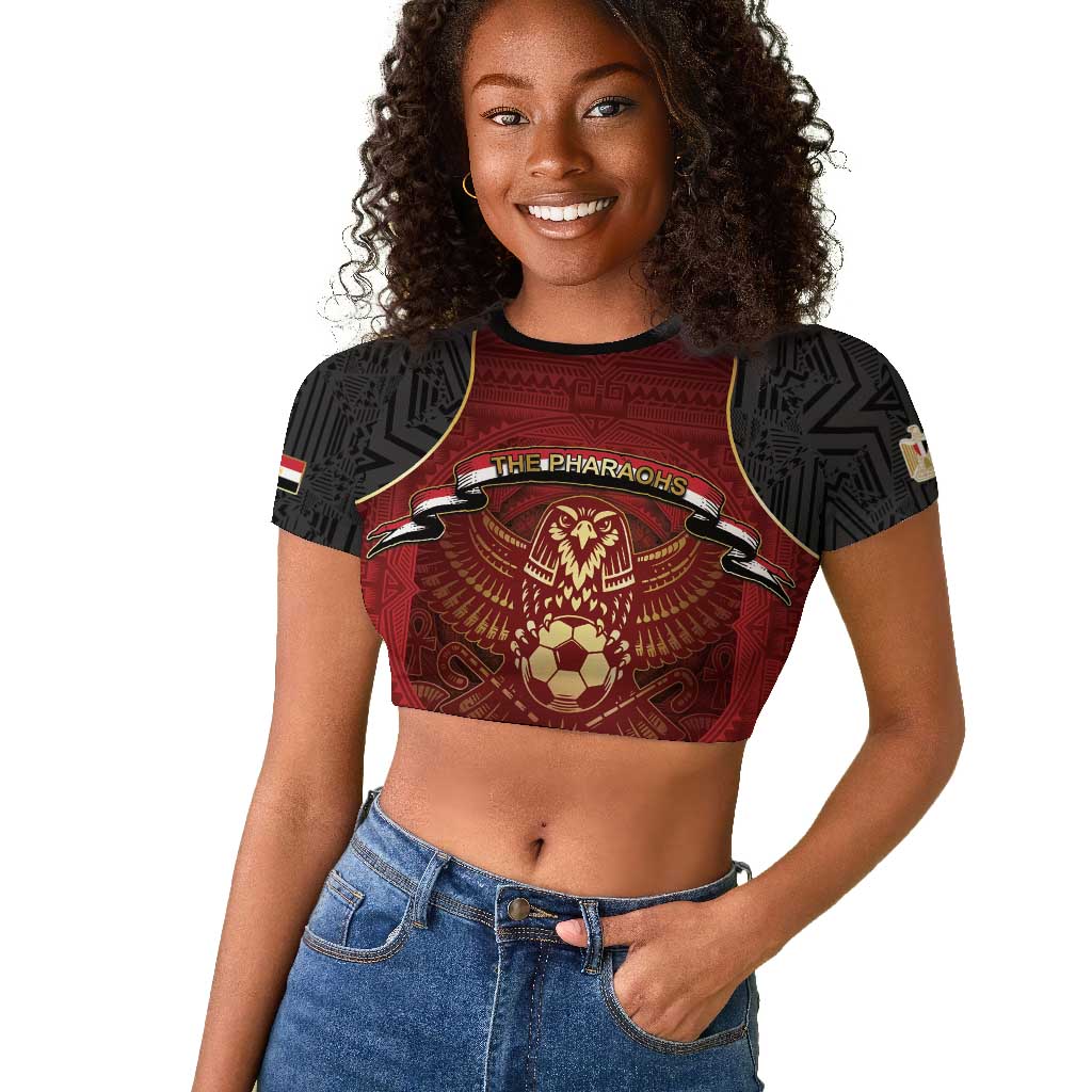 Custom Egypt Football Raglan Cropped T shirt Tribal Eagle With Ancient Egyptian Patterns