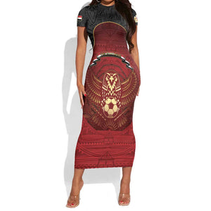 Custom Egypt Football Short Sleeve Bodycon Dress Tribal Eagle With Ancient Egyptian Patterns