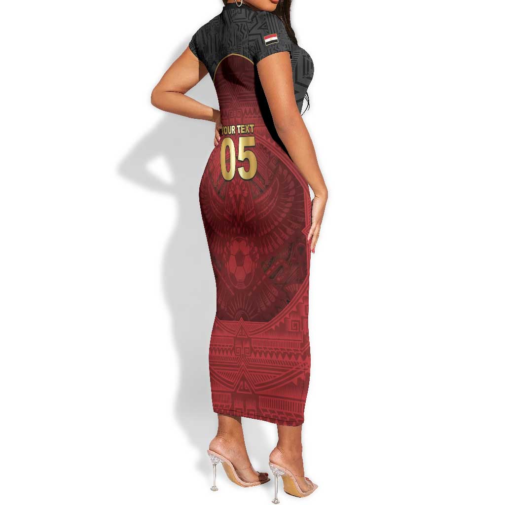 Custom Egypt Football Short Sleeve Bodycon Dress Tribal Eagle With Ancient Egyptian Patterns