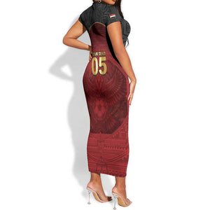Custom Egypt Football Short Sleeve Bodycon Dress Tribal Eagle With Ancient Egyptian Patterns