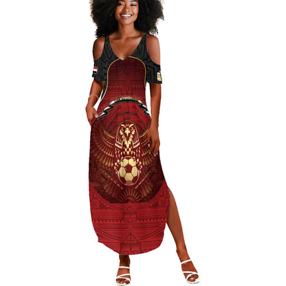 Custom Egypt Football Summer Maxi Dress Tribal Eagle With Ancient Egyptian Patterns