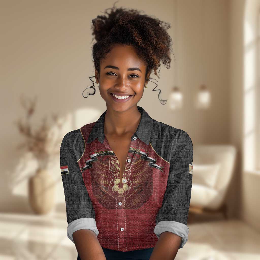 Custom Egypt Football Women Casual Shirt Tribal Eagle With Ancient Egyptian Patterns