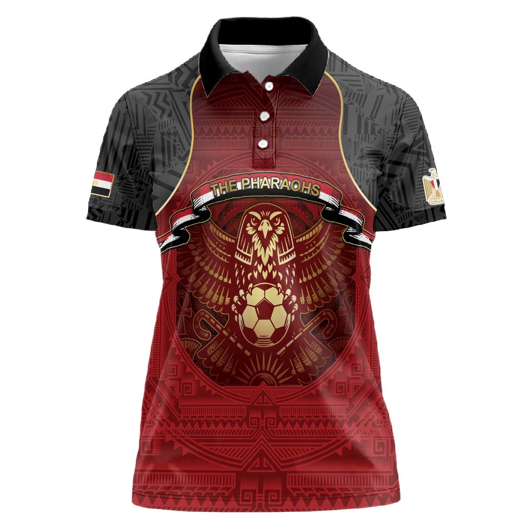 Custom Egypt Football Women Polo Shirt Tribal Eagle With Ancient Egyptian Patterns