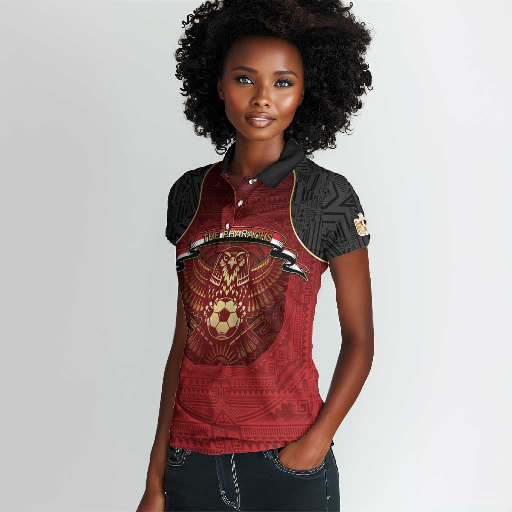 Custom Egypt Football Women Polo Shirt Tribal Eagle With Ancient Egyptian Patterns