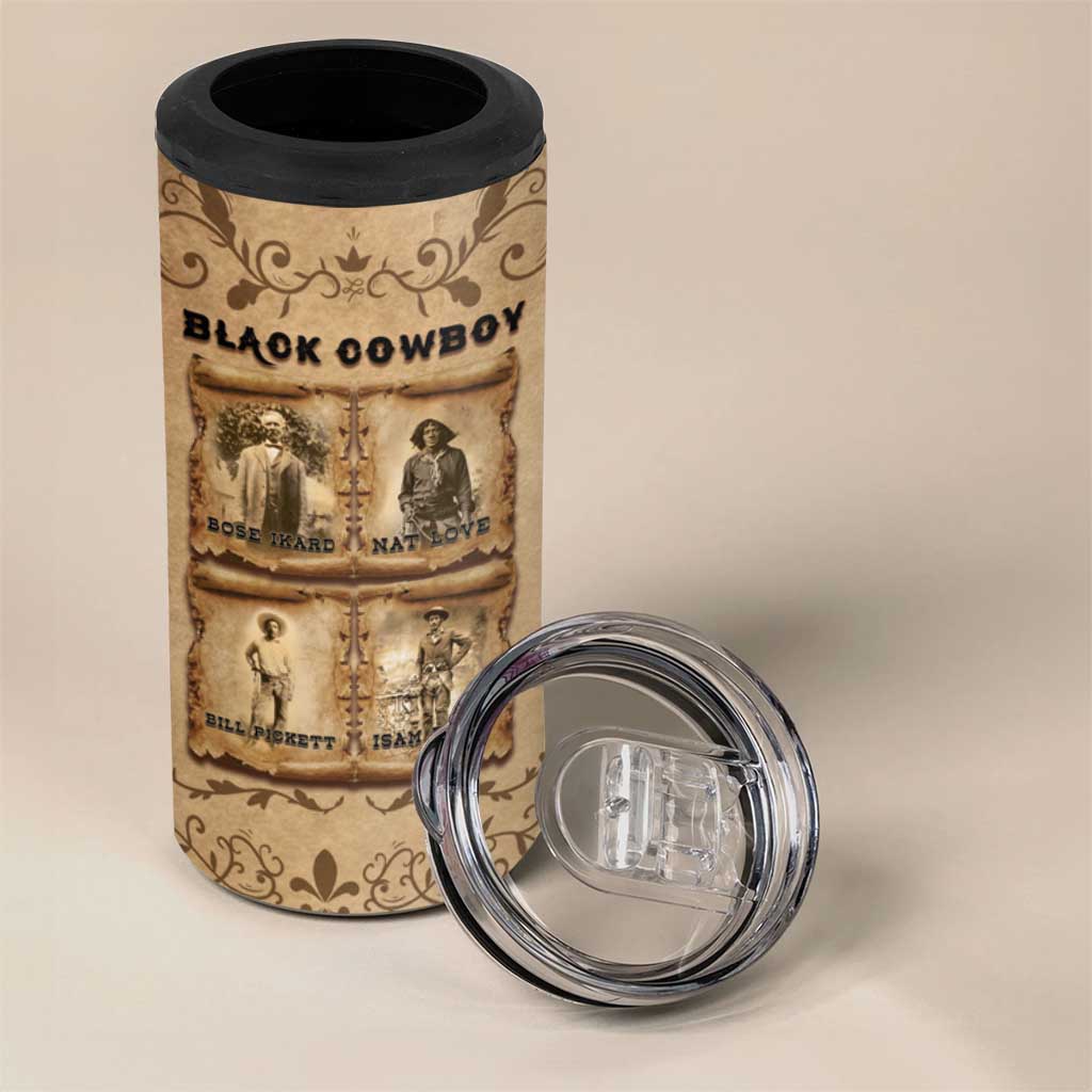 Black Cowboy 4 in 1 Can Cooler Tumbler African American Black History Western Grunge - African Pride