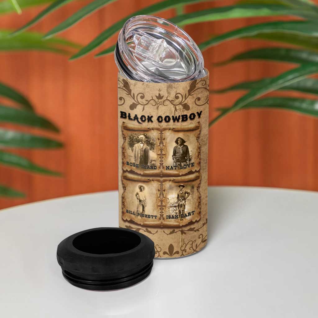 Black Cowboy 4 in 1 Can Cooler Tumbler African American Black History Western Grunge - African Pride