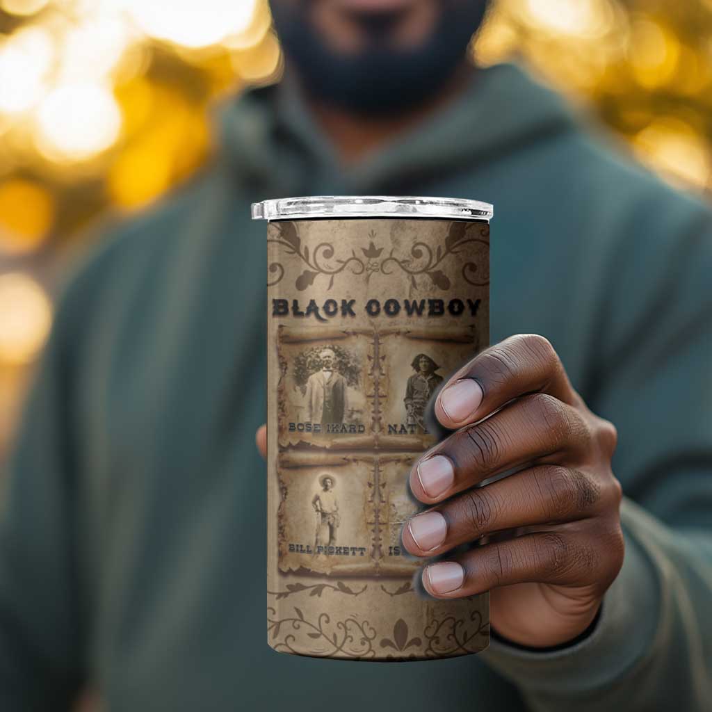 Black Cowboy 4 in 1 Can Cooler Tumbler African American Black History Western Grunge - African Pride
