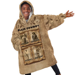 Black Cowboy Kid Wearable Blanket Hoodie African American Black History Western Grunge - African Pride